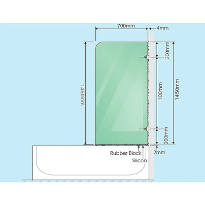 70cm Frameless Glass Bath Screen with F-Brackets - Chrome - Image 4