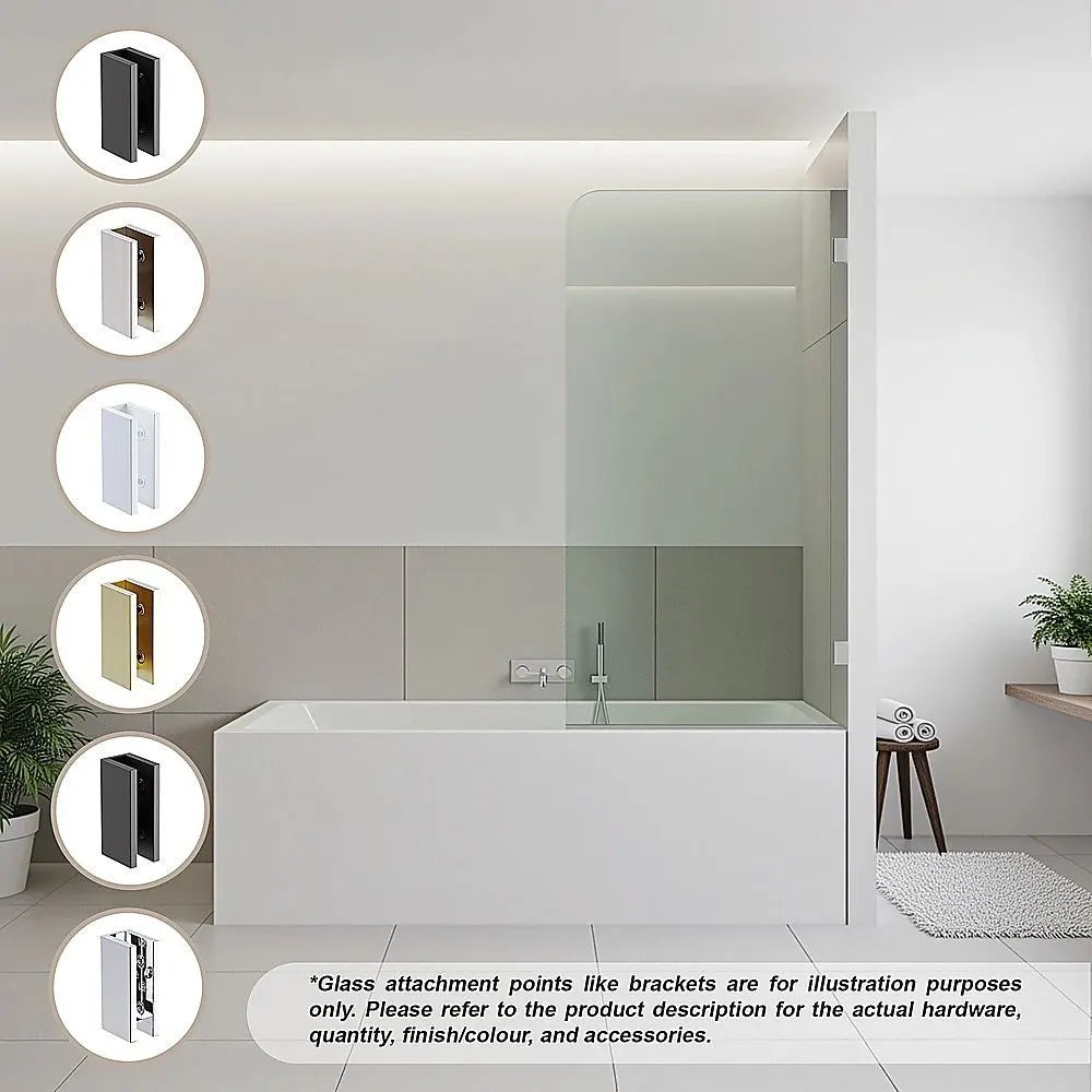 70cm Frameless Glass Bath Screen with F-Brackets - Black - Image 2