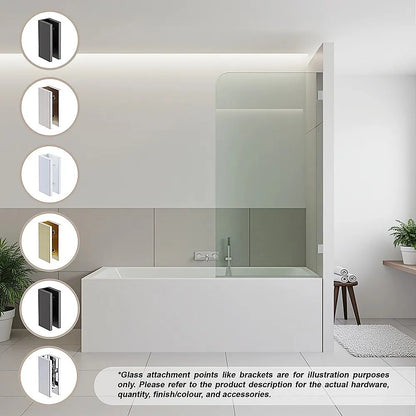 70cm Frameless Glass Bath Screen with F-Brackets - White - Image 2