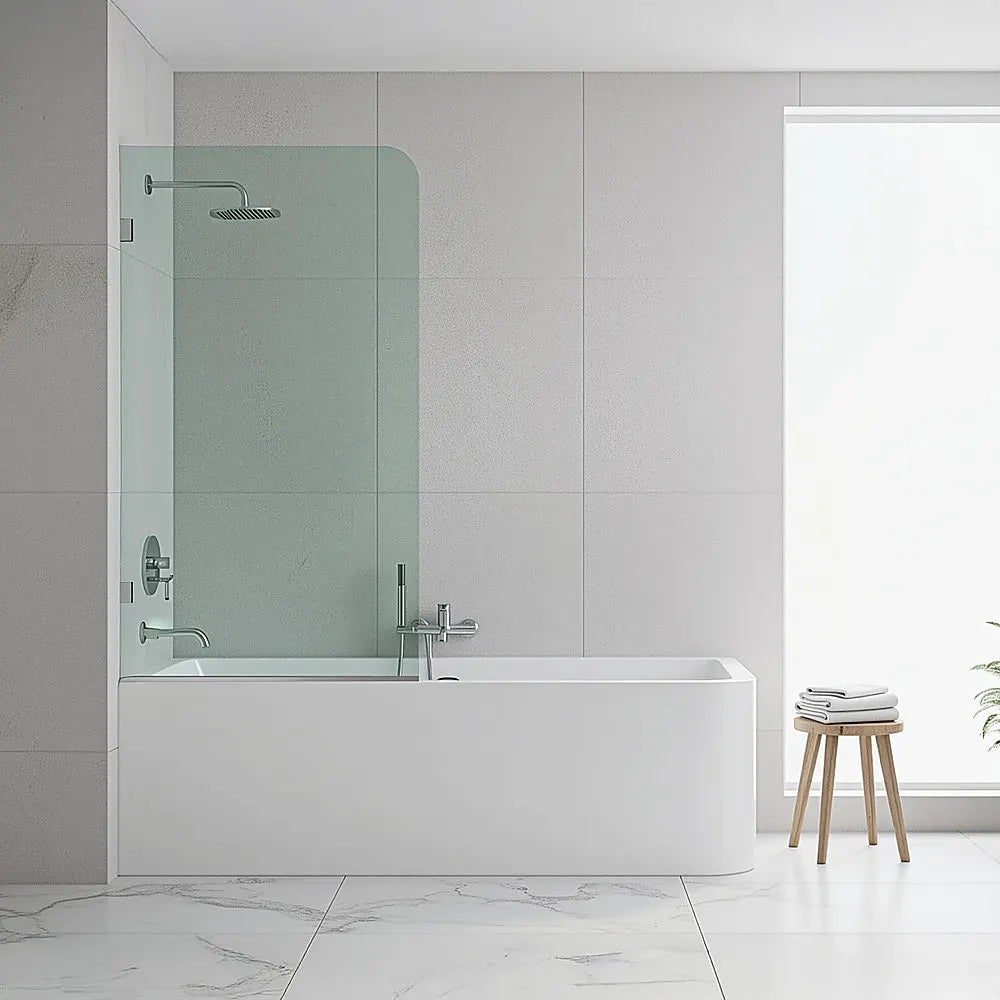 70cm Frameless Glass Bath Screen with F-Brackets - Nickel