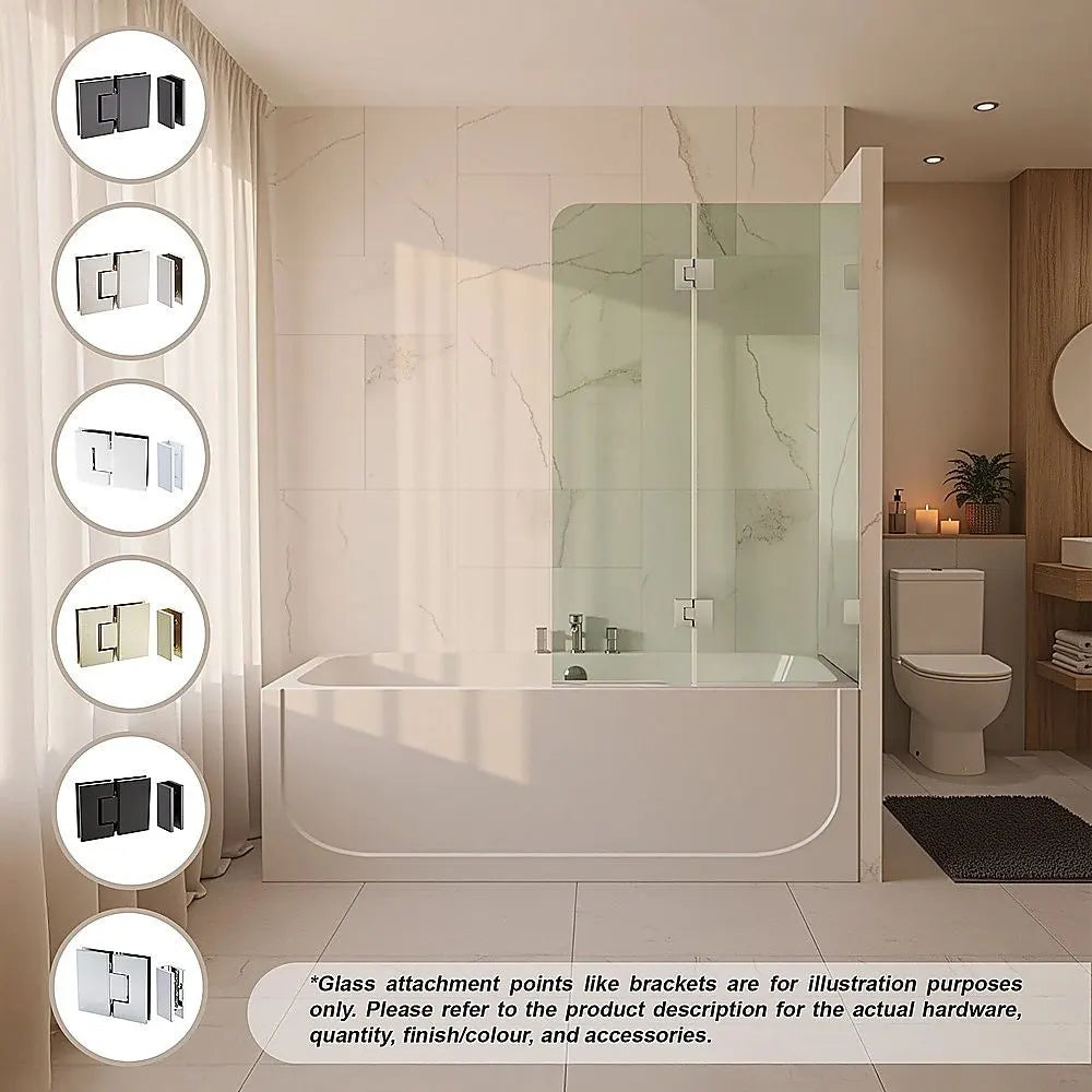 100cm Frameless Glass Bath Screen – Stainless Steel F-Brackets in Black - Image 2