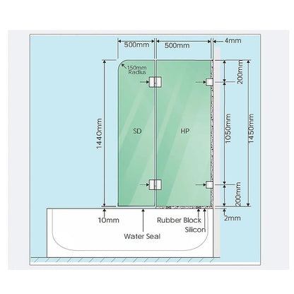 100cm Frameless Glass Bath Screen – Stainless Steel F-Brackets in Black - Image 3