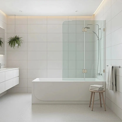 120cm Frameless Glass Bath Screen – Stainless Steel F-Brackets in Nickel