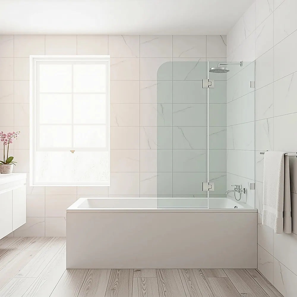 100cm Frameless Glass Bath Screen – Brass U-Brackets in Gold for Stylish Bathroom Upgrade