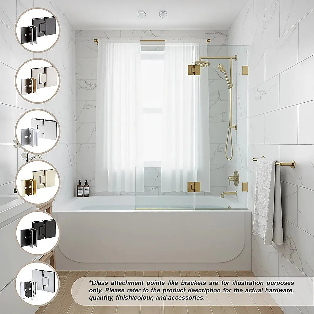 100cm Frameless Glass Bath Screen – Brass F-Brackets in Gold for Stylish Bathroom Upgrade - Image 2