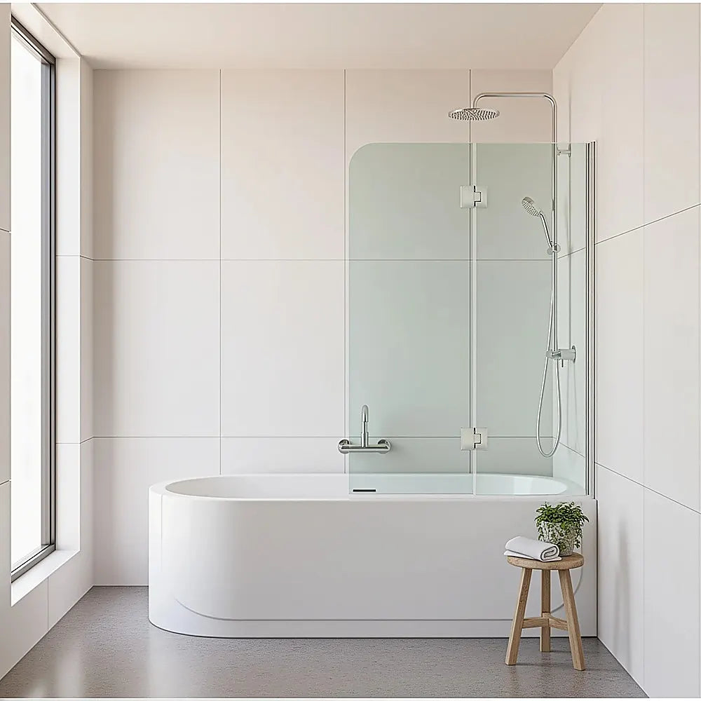 100cm Frameless Glass Bath Screen – Wall Channel with Brass Hinges in Gold Finish