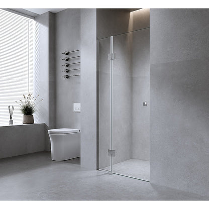 110cm Wall to Wall Frameless Shower Screen – Gold Wall Channel , SS Hinges & Square Knob Handle