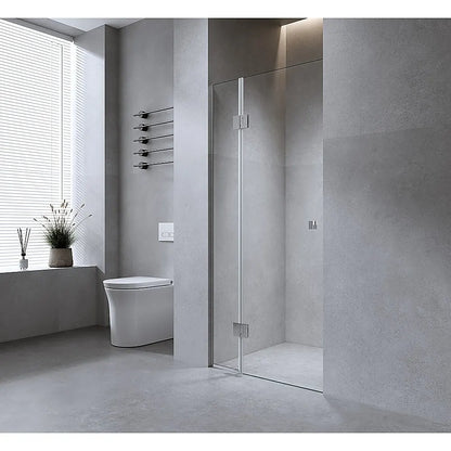 90cm Wall to Wall Frameless Shower Screen – Chrome Wall Channel , SS Hinges & Square Double Pull Handle