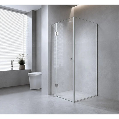 100x100cm Black Corner Frameless Shower Screen with Wall Channel Brackets, Stainless Steel Hinges & Square Double Pull Handle