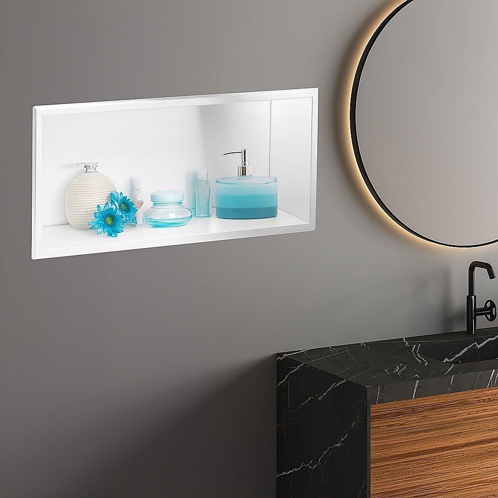 641 x 336 x 101mm Shower Niche Single Shelf Organizer No Tile Needed in White - Image 2