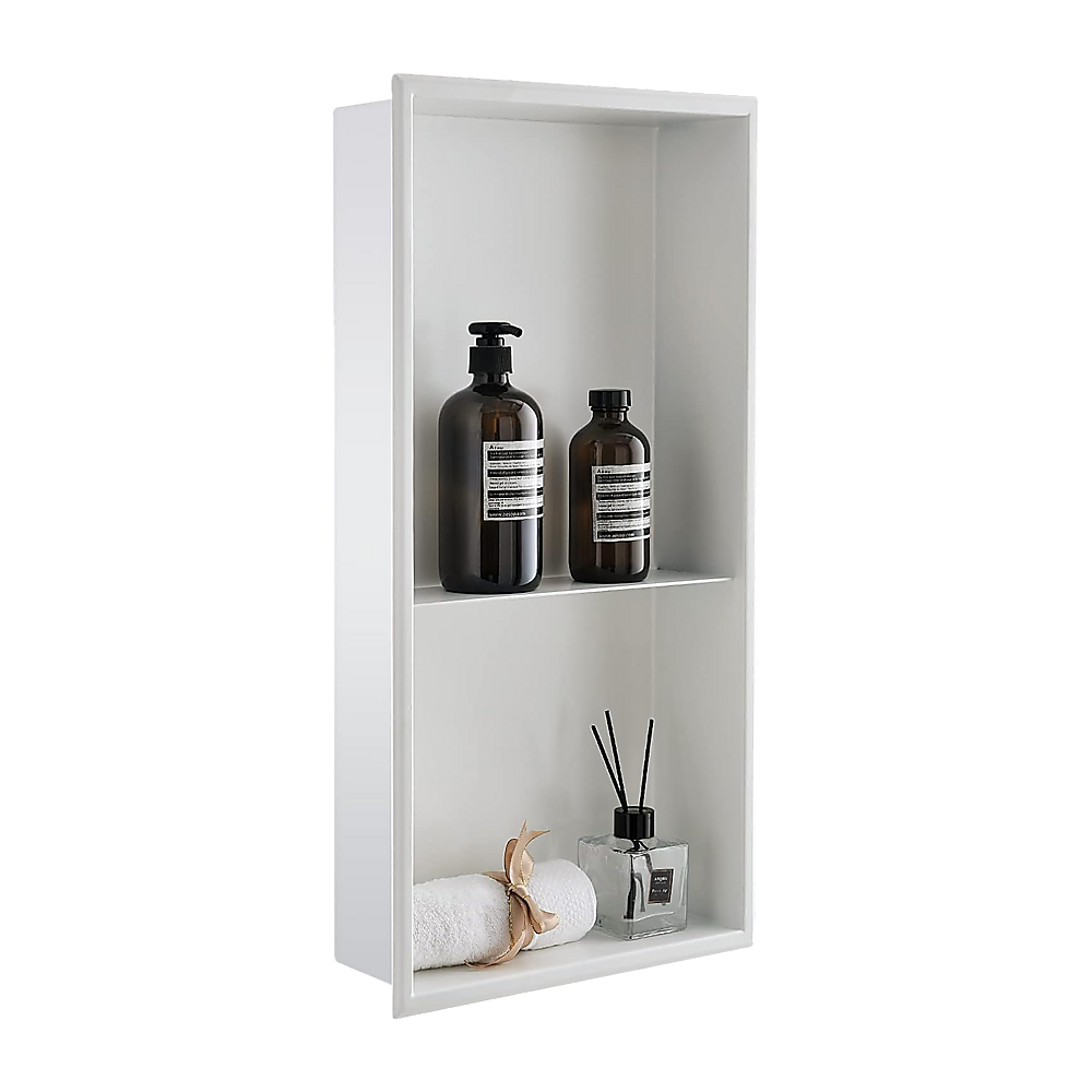 641 x 336 x 101mm Shower Niche Double Shelf Organizer No Tile Needed in White - Image 3