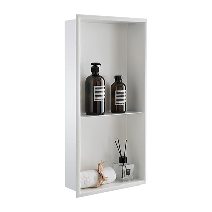 641 x 336 x 101mm Shower Niche Double Shelf Organizer No Tile Needed in White - Image 3