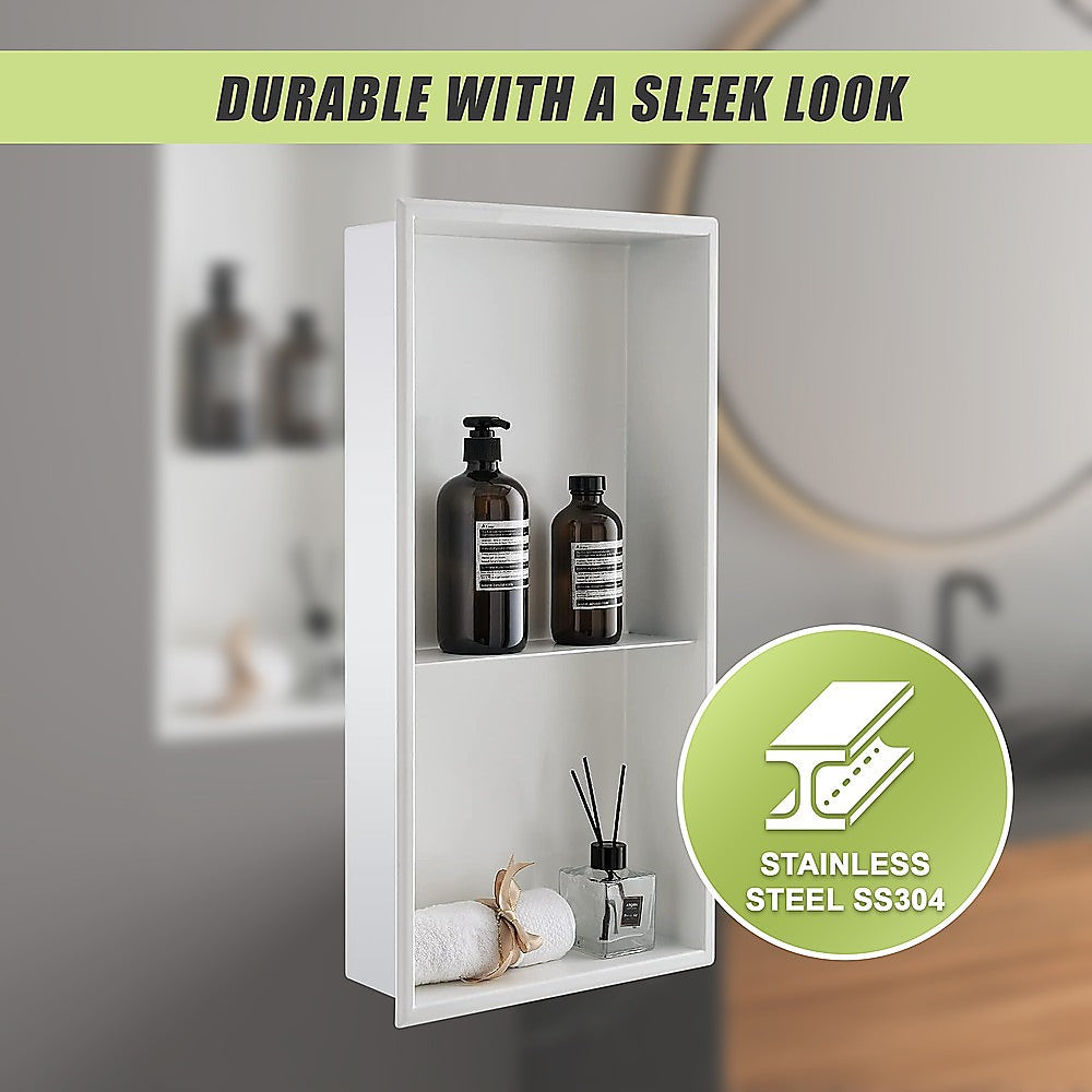 641 x 336 x 101mm Shower Niche Double Shelf Organizer No Tile Needed in White - Image 8