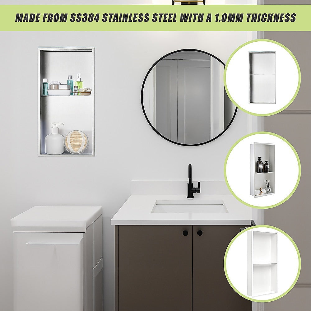 641 x 336 x 101mm Shower Niche Double Shelf Organizer No Tile Needed in White - Image 9