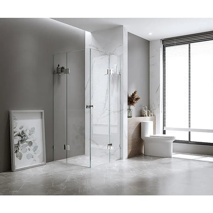 90x100cm Double Door Corner Shower Screen – Black U-Brackets, SS Hinges & Square Double Pull Handle