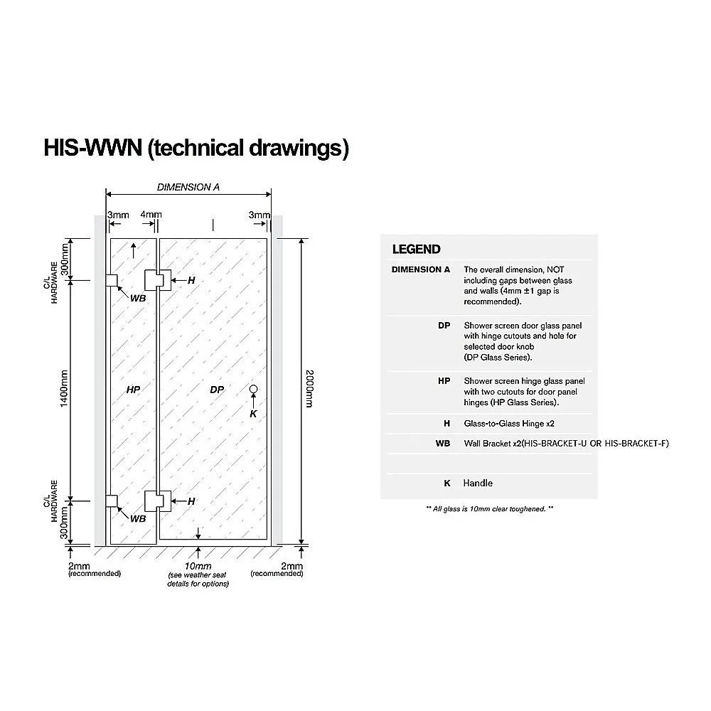 90x100cm Double Door Corner Shower Screen – Black U-Brackets, SS Hinges & Square Double Pull Handle - Image 5