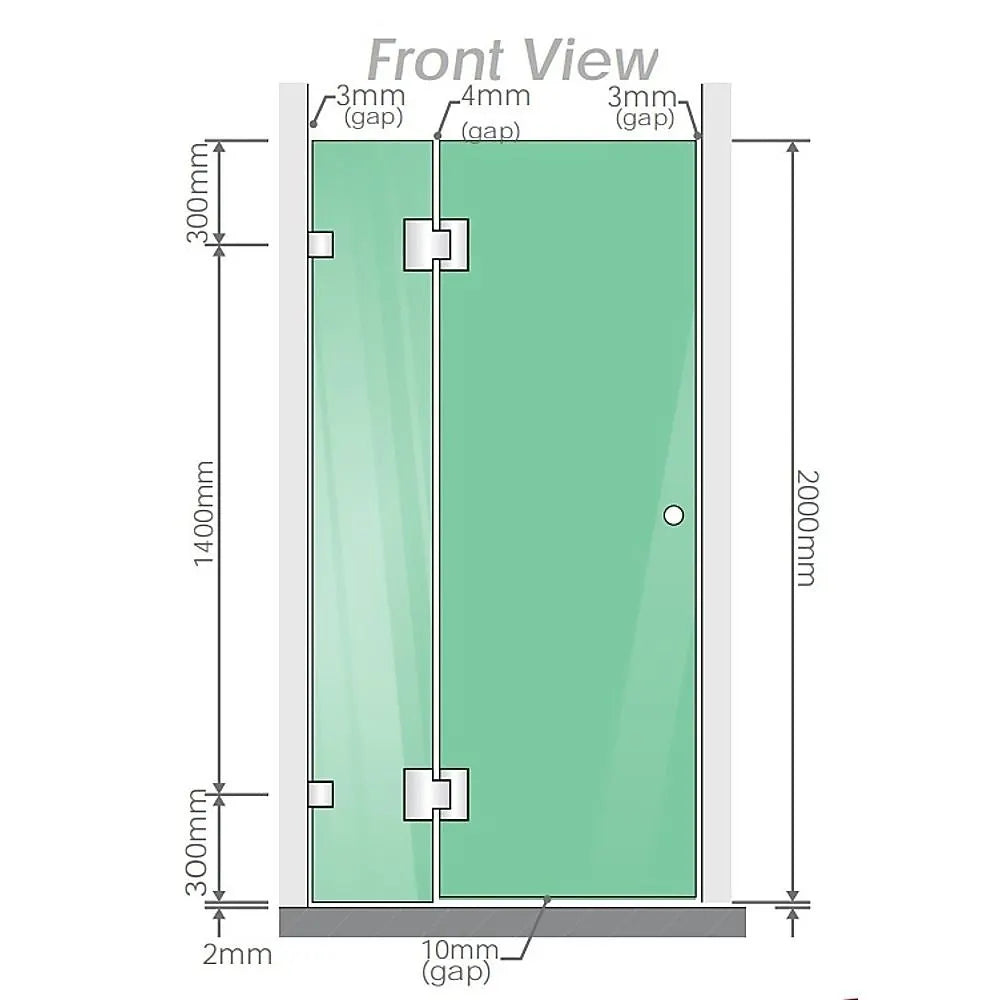 90x100cm Double Door Corner Shower Screen – Black F-Brackets, SS Hinges & Square Double Pull Handle - Image 4