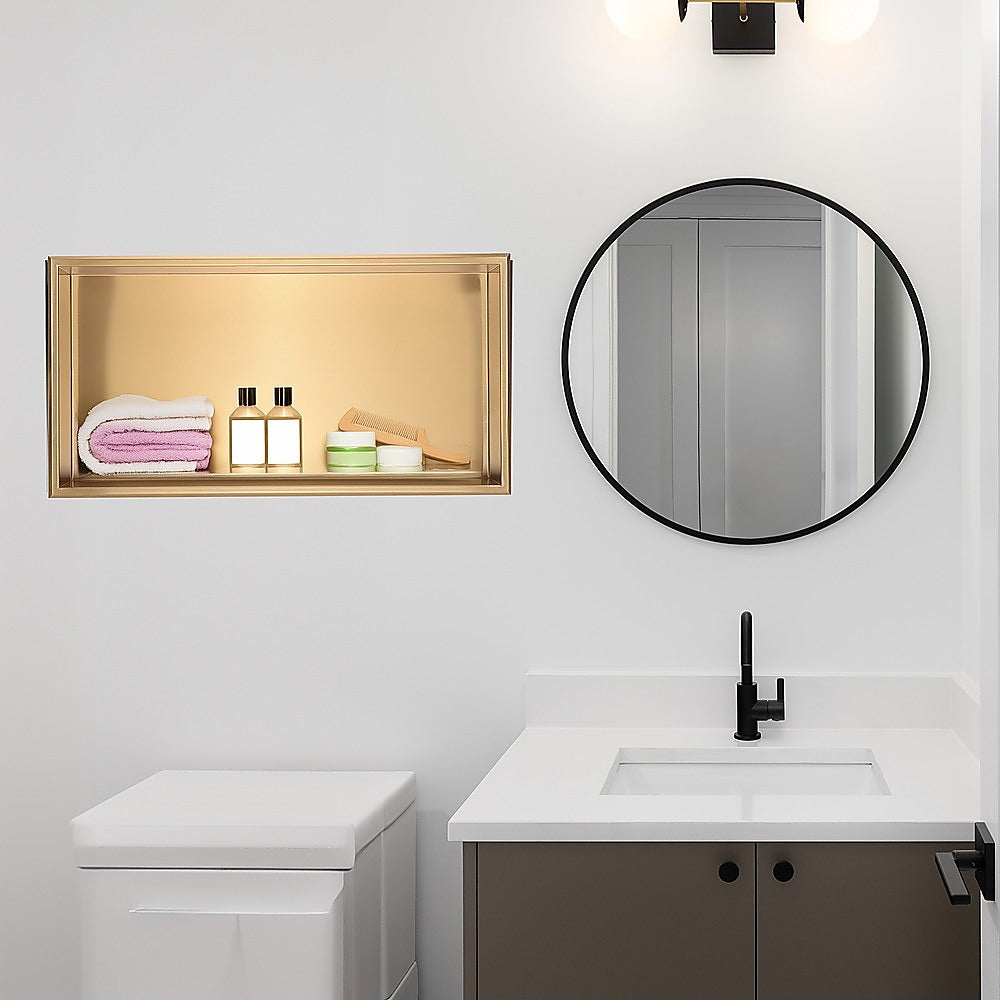 641 x 336 x 101mm Shower Niche Single Shelf Organizer No Tile Needed in Gold - Image 2