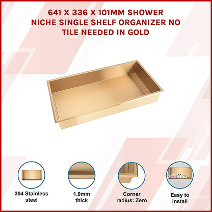 641 x 336 x 101mm Shower Niche Single Shelf Organizer No Tile Needed in Gold - Image 3