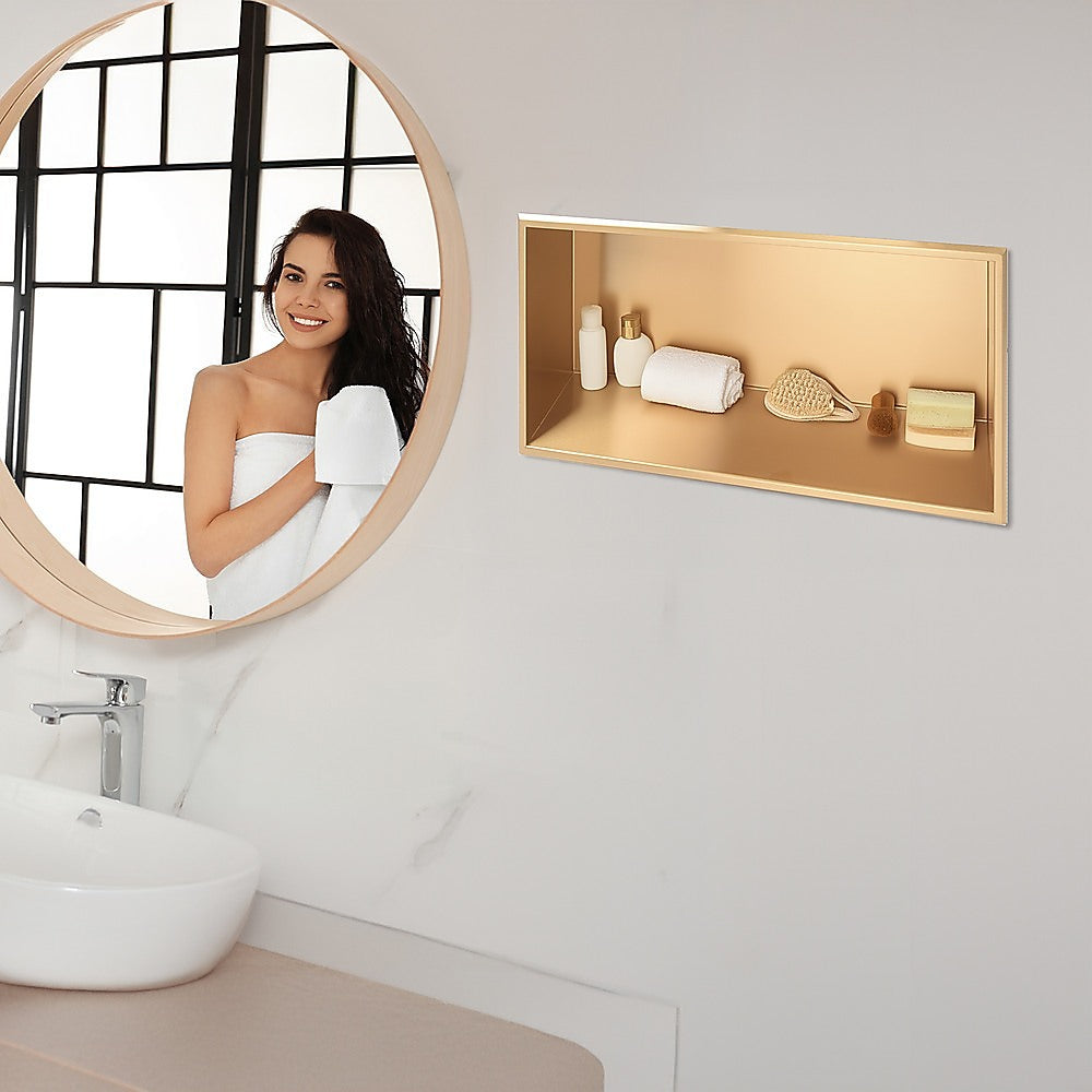641 x 336 x 101mm Shower Niche Single Shelf Organizer No Tile Needed in Gold - Image 5