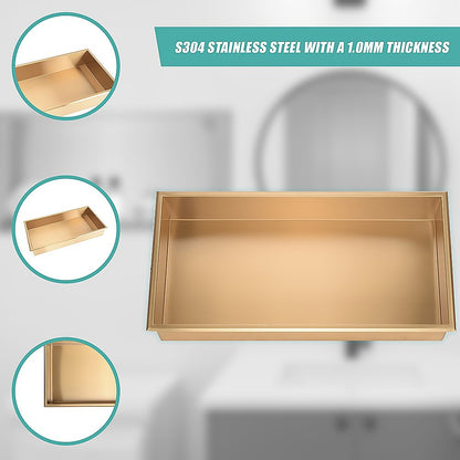 641 x 336 x 101mm Shower Niche Single Shelf Organizer No Tile Needed in Gold - Image 7