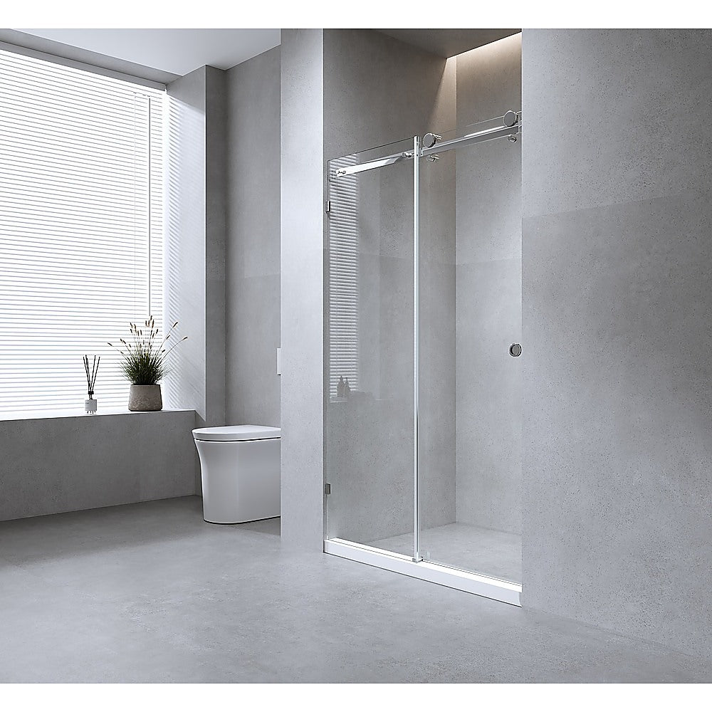 150cm Frameless Glass Sliding Shower Door – With Chrome Rail and Wall Channel for Modern Bathrooms