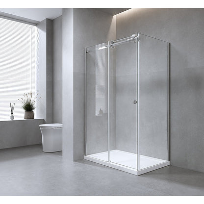 120x90cm Frameless Glass Sliding Corner Shower – With Chrome Rail and Wall Channel for Contemporary Bathrooms - Image 2