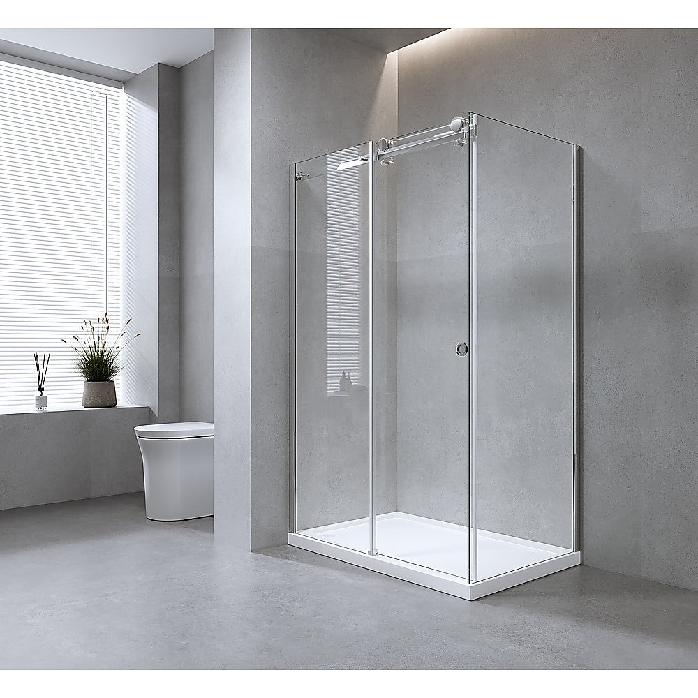 130x90cm Frameless Glass Sliding Corner Shower – With Chrome Rail and Wall Channel for Contemporary Bathrooms - Image 2