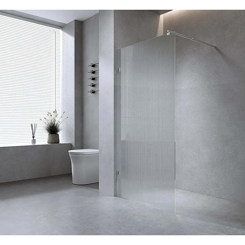 90cm Reeded Glass Shower Screen with Chrome U-Brackets and Floor U-Bracket - Image 2