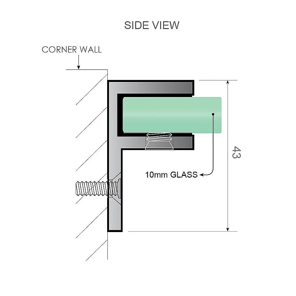90cm Reeded Glass Shower Screen with Chrome F-Brackets - Image 6