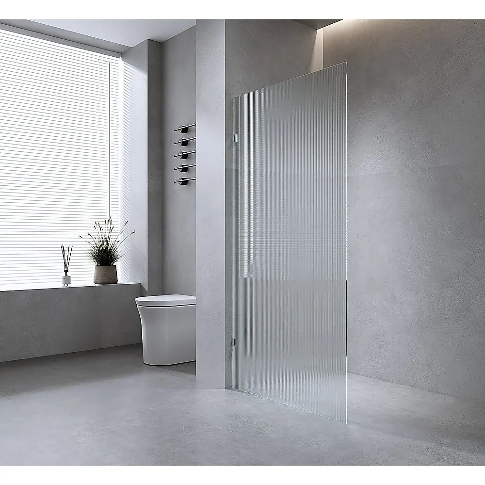 90cm Reeded Glass Shower Screen with Chrome F-Brackets and Floor F-Bracket
