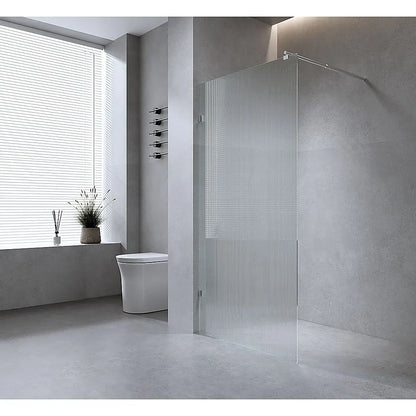 90cm Reeded Glass Shower Screen with Black F-Brackets and Floor F-Bracket - Image 2