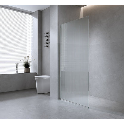 110cm Reeded Glass Shower Screen with White Wall Channel
