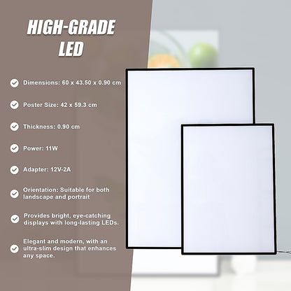 A2 LED Slim Advertising Lightbox Sign Wall-Mounted Poster Board Menu Frame - Image 7
