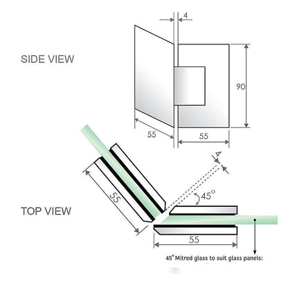 135 Degree Glass to Glass Stainless steel Square Shower Hinge in White - Image 4