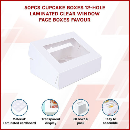 50pcs Cupcake Boxes 12-Hole Laminated Clear Window Face Boxes Favour - Image 3