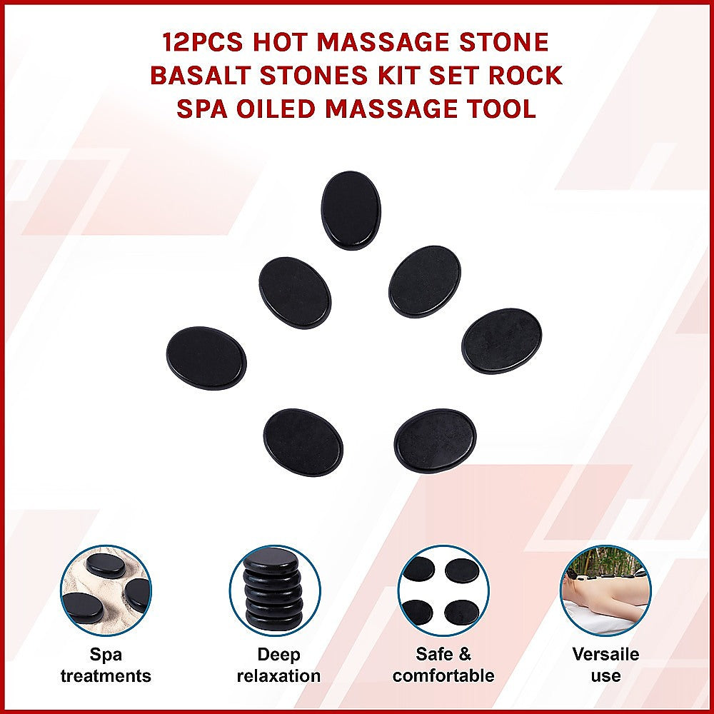12pcs Hot Massage Stone Basalt Stones Kit Set Rock SPA Oiled Massage Tool - Image 3
