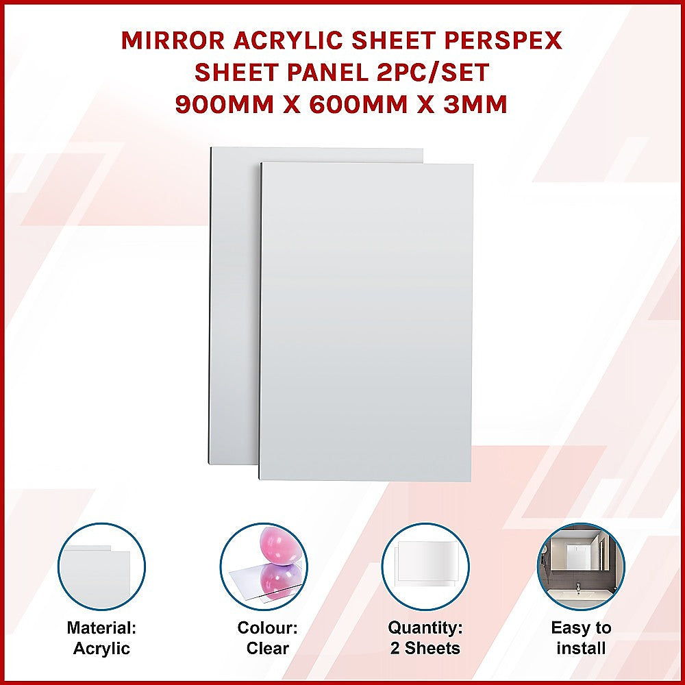 MIRROR Acrylic Sheet Perspex Sheet Panel 2pc/set 900mm x 600mm x 3mm - Image 3