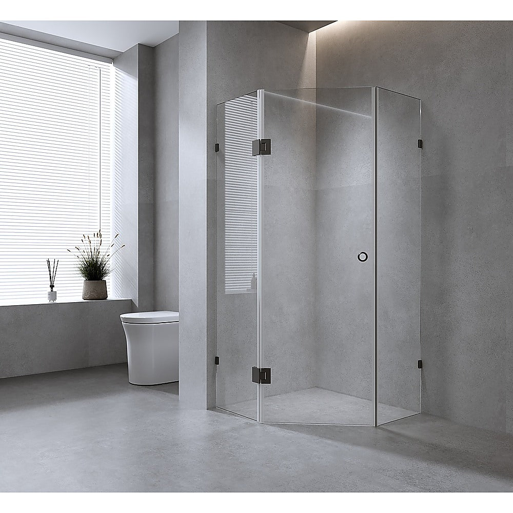 100cm Frameless Diamond Shower Screen – Gunmetal F-Brackets with Durable Brass Hinges - Image 2