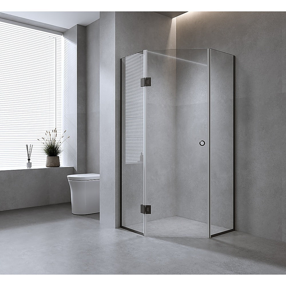 100cm Frameless Diamond Shower Screen with Gunmetal Channels and Brass Hinges - Image 2