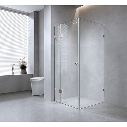 100x70cm Corner Frameless Shower Screen – Gunmetal F-Brackets with SS Hinges for Contemporary Bathrooms - Image 2