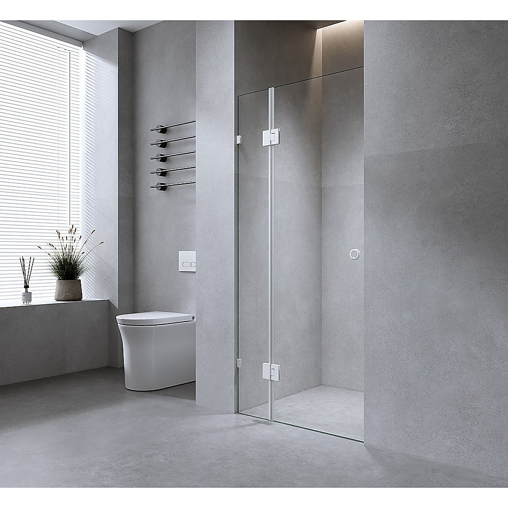 100cm Wall-to-Wall Frameless Shower Screen with Gunmetal Brackets, SS Hinges & U-Brackets - Image 2