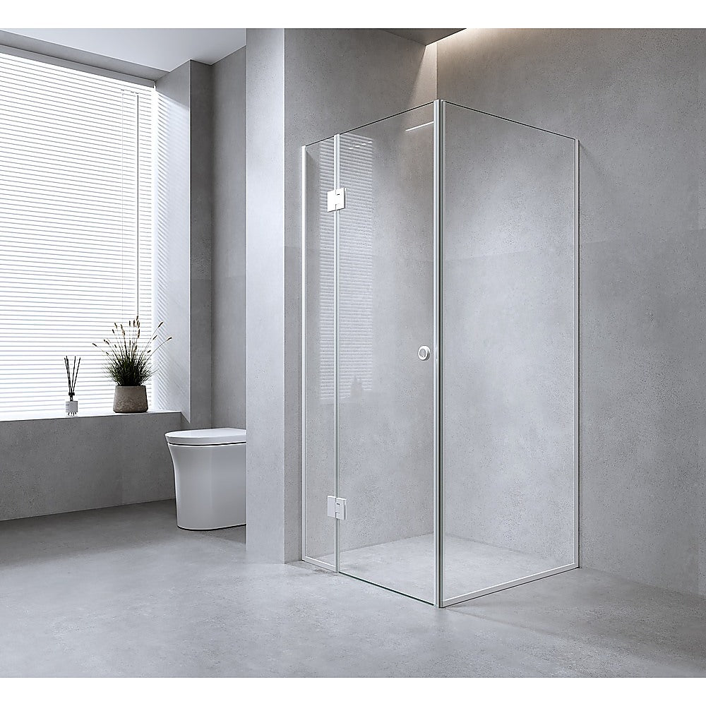 120x100cm Corner Frameless Shower Screen – Gunmetal Wall Channel with SS Hinges for Modern Bathroom Style