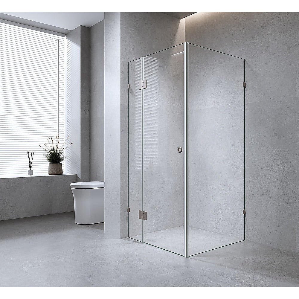 120x120cm Corner Frameless Shower Screen – Gunmetal F-Brackets with SS Hinges for Contemporary Bathrooms - Image 2