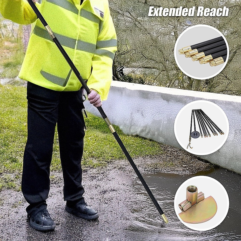 9m Drain Rod Set Kit Plunger Worm Scraper Cleaning Rods Rodding Carry Bag - Image 6