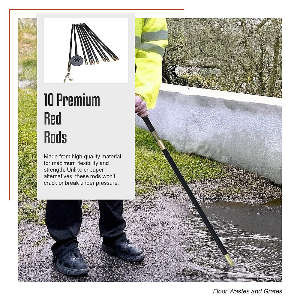 9m Drain Rod Set Kit Plunger Worm Scraper Cleaning Rods Rodding Carry Bag - Image 8
