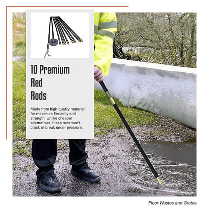 9m Drain Rod Set Kit Plunger Worm Scraper Cleaning Rods Rodding Carry Bag - Image 8
