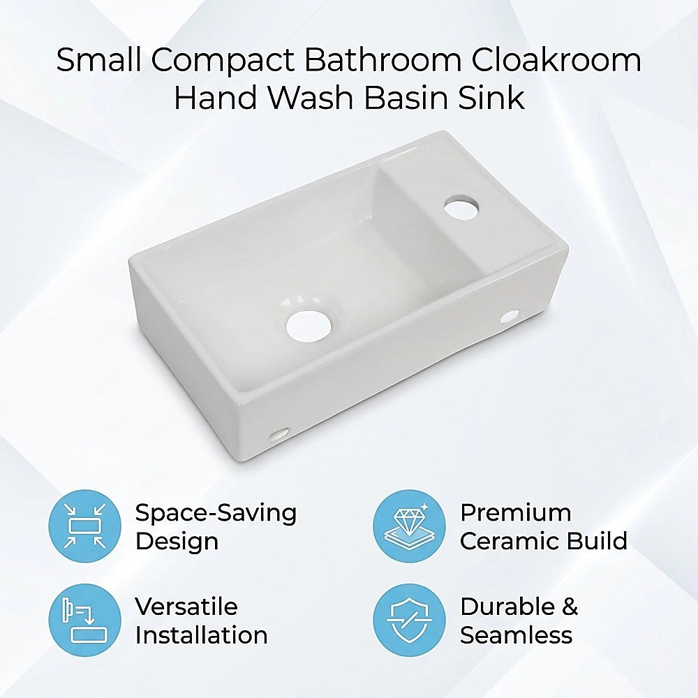 Small Compact Bathroom Cloakroom Hand Wash Basin Sink Ceramic Wall Hung - Image 6