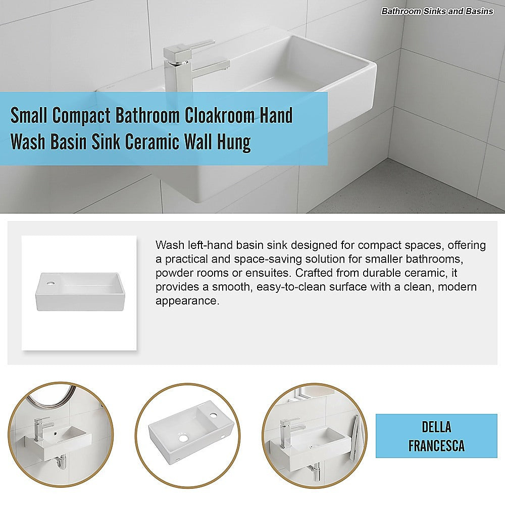 Small Compact Bathroom Cloakroom Hand Wash Basin Sink Ceramic Wall Hung - Image 7