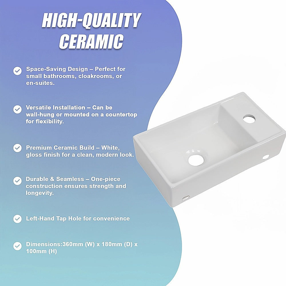 Small Compact Bathroom Cloakroom Hand Wash Basin Sink Ceramic Wall Hung - Image 8